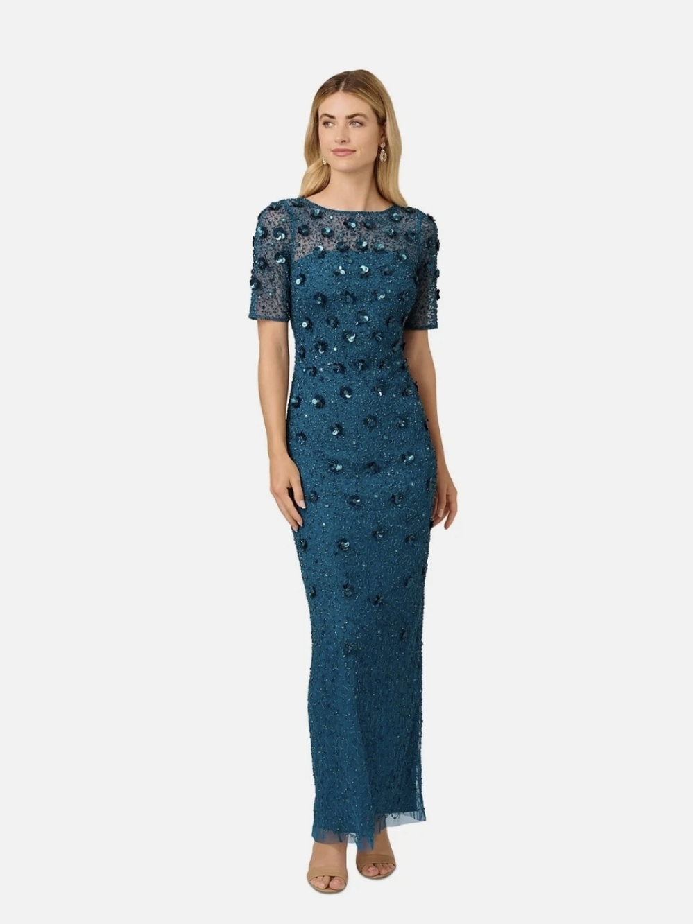 Adrianna Papell Embellished Floral Sheath Dress Navy